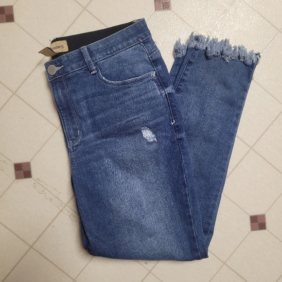 Democracy Jeans Womens Size 12 Ankle Cropped Distressed Raw Hem Blue Denim - Picture 6 of 9